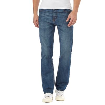 Blue mid wash straight fit jeans